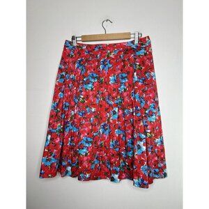Talbots Women’s Red Blue Floral Midi Pleated Skirt Size 8